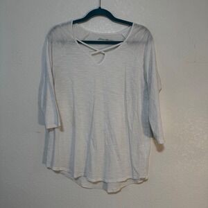 Eddie Bauer White Crossover Neck 3/4 Sleeve Tunic Top Women's Size L